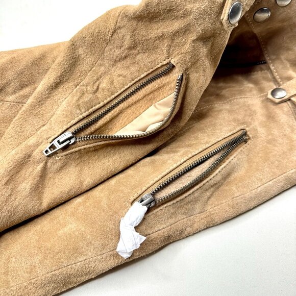 BlankNYC Tan Suede 100% Leather High Rise Moto Zip Detail Mini Skirt Size 25 NEW - Picture 3 of 7